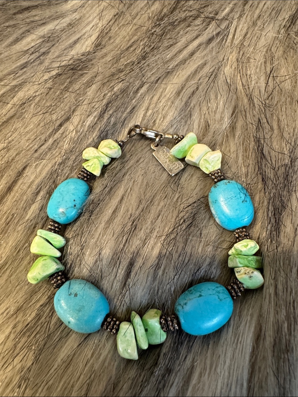 Baroni Turquoise & Lime Green Stone Beaded Bracelet